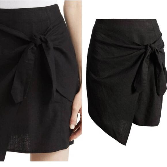 NEW TREASURE & BOND NORDSTROM Women's Black Side Tie Wrap Mini Skirt Size L - Picture 2 of 6